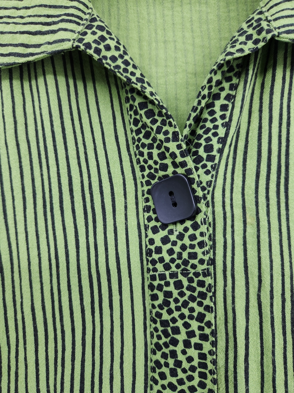 Ali Miles Striped Button Front Blouse XL Lime Green Black Artsy Top - Picture 3 of 14